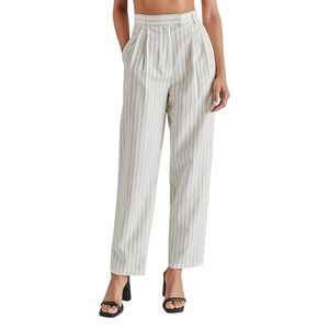 Steve Madden Rumi High Rise Pinstripe Wide Leg Pleated Trouser Pants Cream S NWT